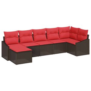 vidaXL Sofa Set with Cushion 7 pcs Brown Poly Rattan