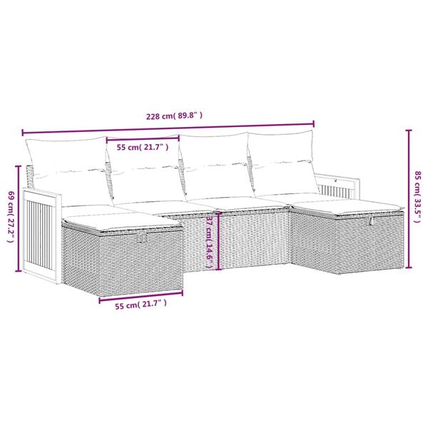 vidaXL 6 Piece Garden Sofa Set with Cushions Grey Poly Rattan