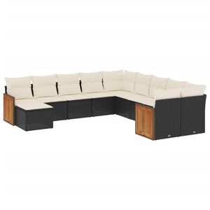 vidaXL 11 Piece Garden Sofa Set with Cushions Black Poly Rattan