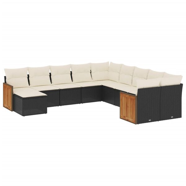 vidaXL 11 Piece Garden Sofa Set with Cushions Black Poly Rattan