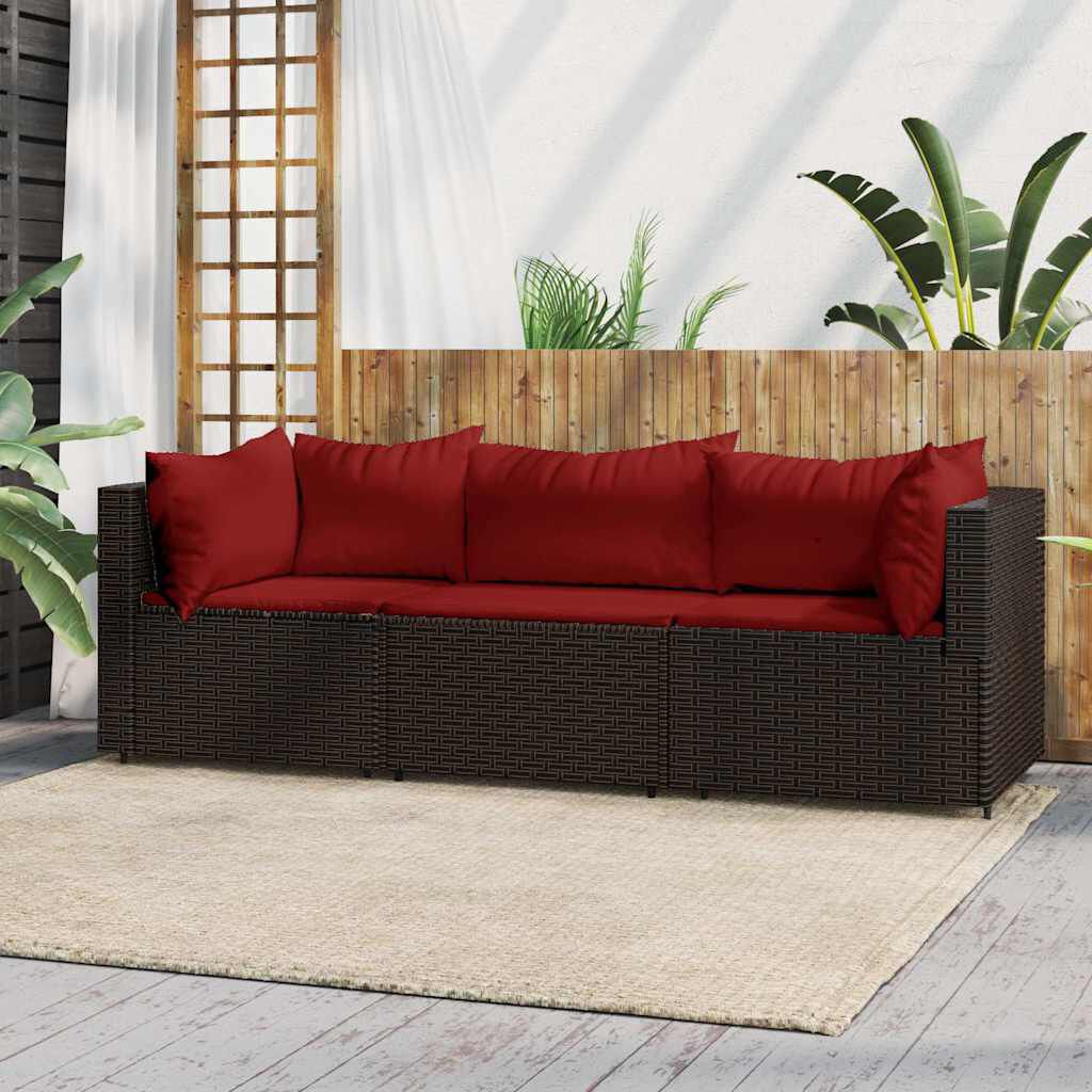 vidaXL 3 Piece Garden Lounge Set with Cushions Brown Poly Rattan