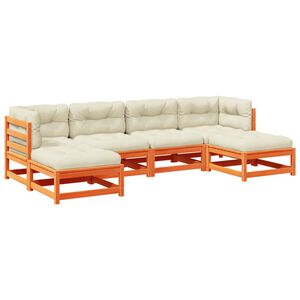 vidaXL 6 Piece Garden Sofa Set with Cushions Wax Brown Solid Wood Pine