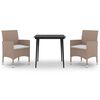 vidaXL 3 Piece Garden Dining Set with Cushions Poly Rattan and Glass