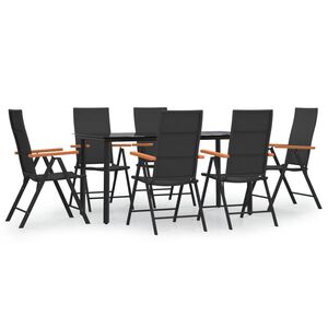vidaXL 7 Piece Garden Dining Set Black and Brown Poly Rattan