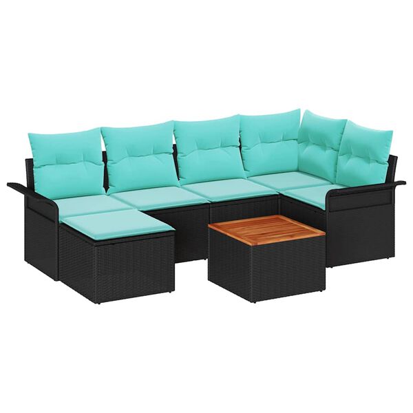 vidaXL Garden Sofa Set with Cushion 7 pcs Black and Turquoise
