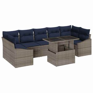 vidaXL Garden Sofa Set 8 pcs Grey and Navy Blue Poly Rattan