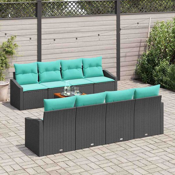vidaXL Garden Sofa Set with Cushion 9 pcs Black Poly rattan