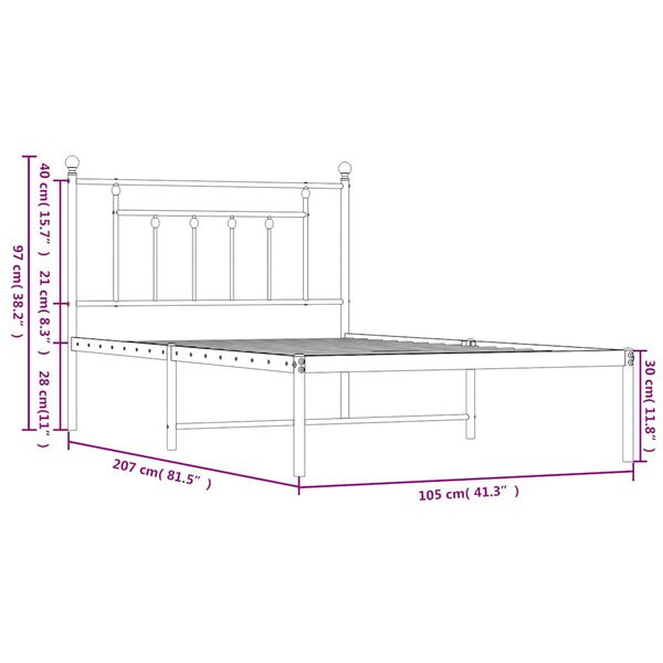 vidaXL Metal Bed Frame without Mattress with Headboard White 100x200cm