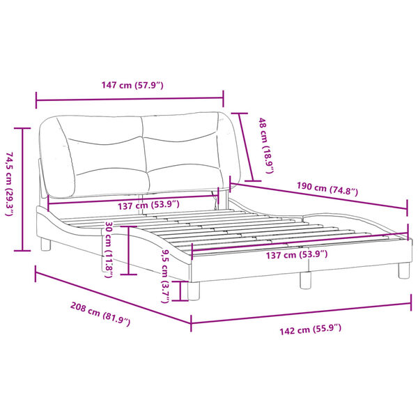 vidaXL Bed Frame without Mattress "Hvar" Black 137x190 cm Double Faux Leather