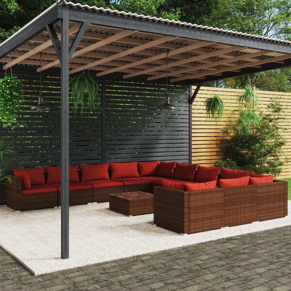 vidaXL 12 Piece Garden Lounge Set with Cushions Poly Rattan Brown