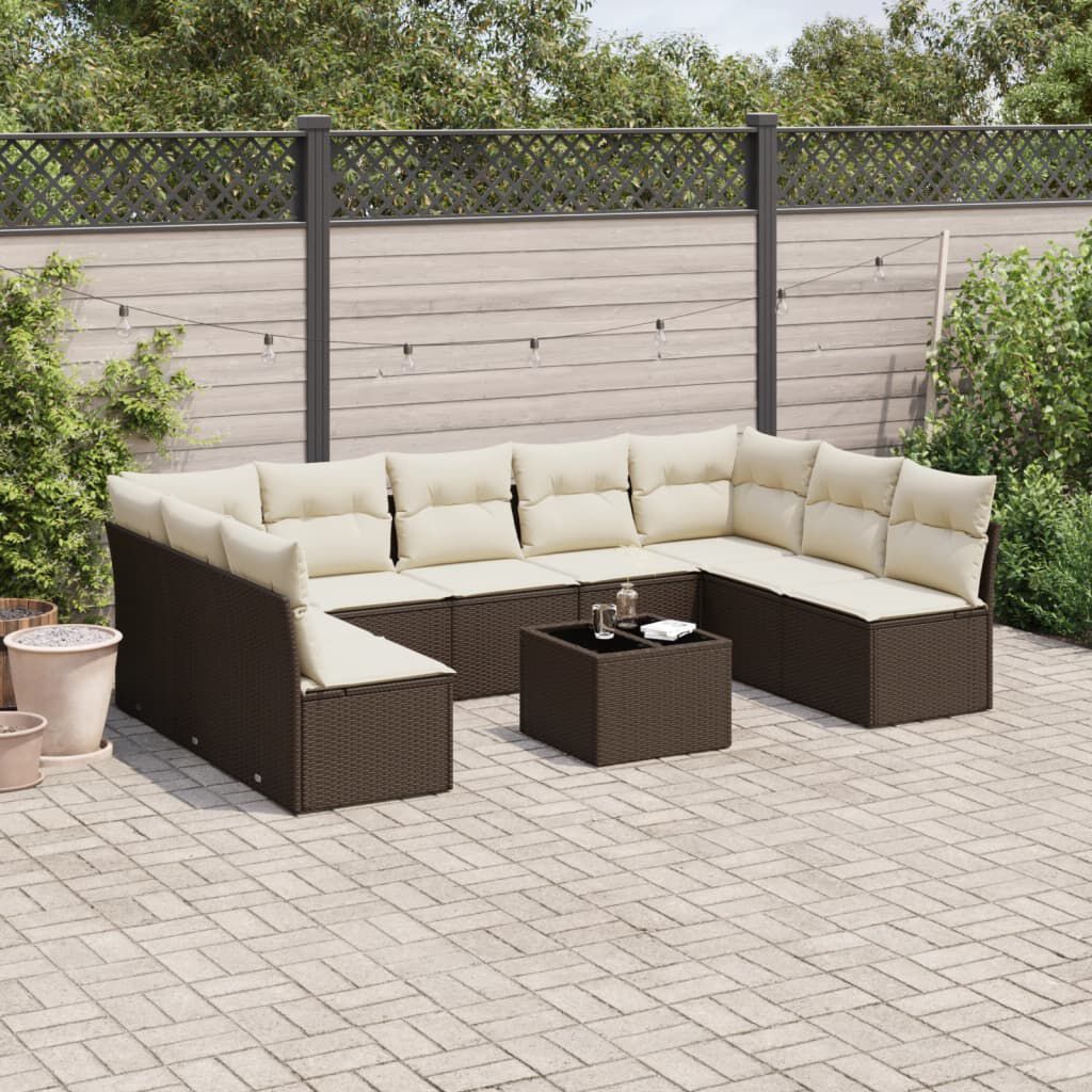 vidaXL 10 Piece Garden Sofa Set with Cushions Brown Poly Rattan