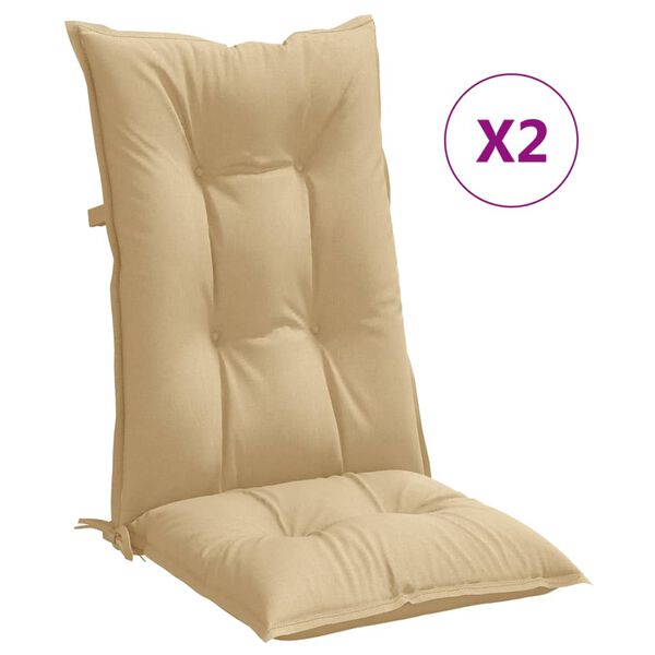 vidaXL Highback Chair Cushions 2 pcs Melange Beige 120x50x7 cm Fabric