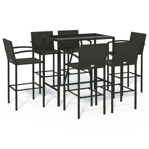 vidaXL 7 Piece Garden Bar Set Black Poly Rattan
