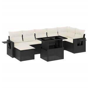 vidaXL 8 Piece Garden Sofa Set with Cushions Black Poly Rattan