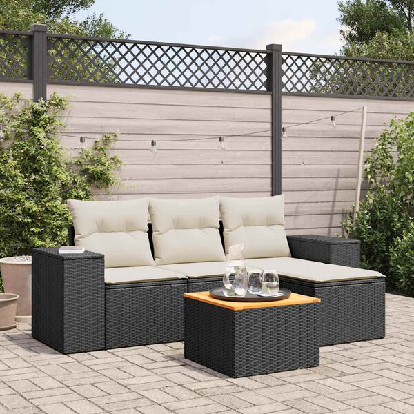 vidaXL 5 Piece Garden Sofa Set with Cushions Black Poly Rattan