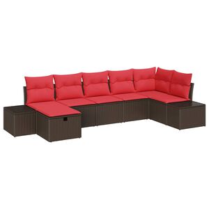 vidaXL Garden Sofa Set with Cushion 7 pcs Brown Poly Rattan