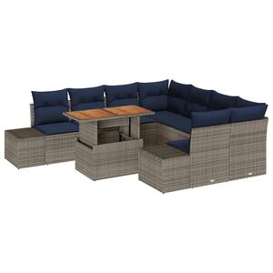 vidaXL Garden Dining Set with Cushion 9 pcs Grey and Navy