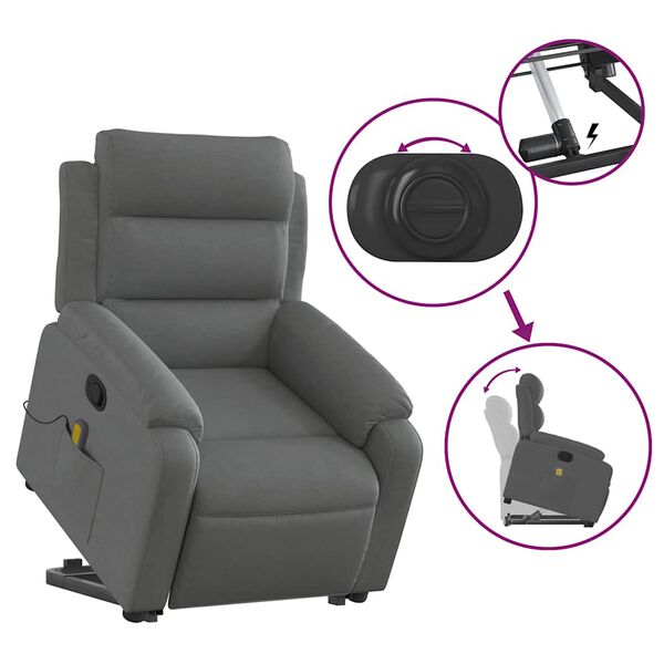 vidaXL Stand up Massage Recliner Chair Dark Grey Fabric