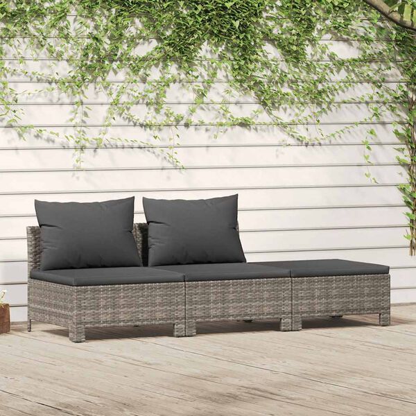 vidaXL 3 Piece Garden Lounge Set with Cushions Grey Poly Rattan