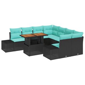 vidaXL Garden Sofa Set with Storage 9 pcs Black Poly rattan