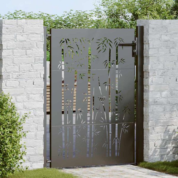 vidaXL Garden Gate 100x125 cm Corten Steel Bamboo Design