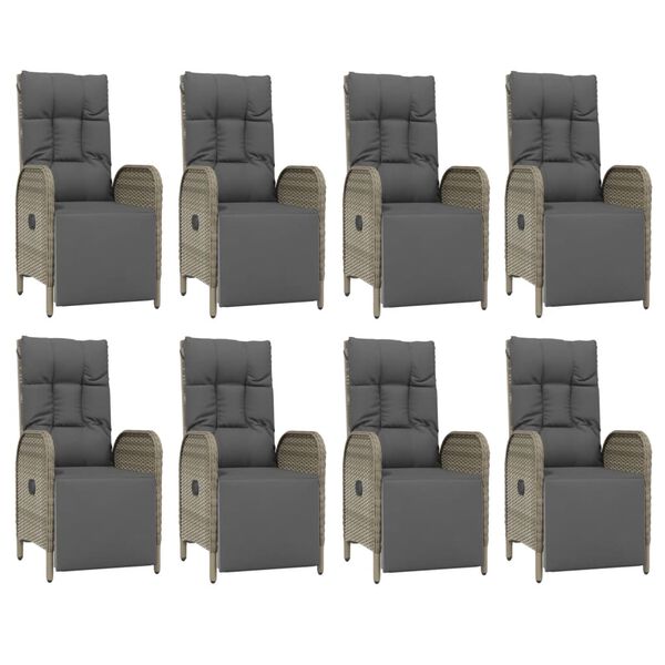 vidaXL 9 Piece Garden Dining Set with Cushions Grey Poly Rattan