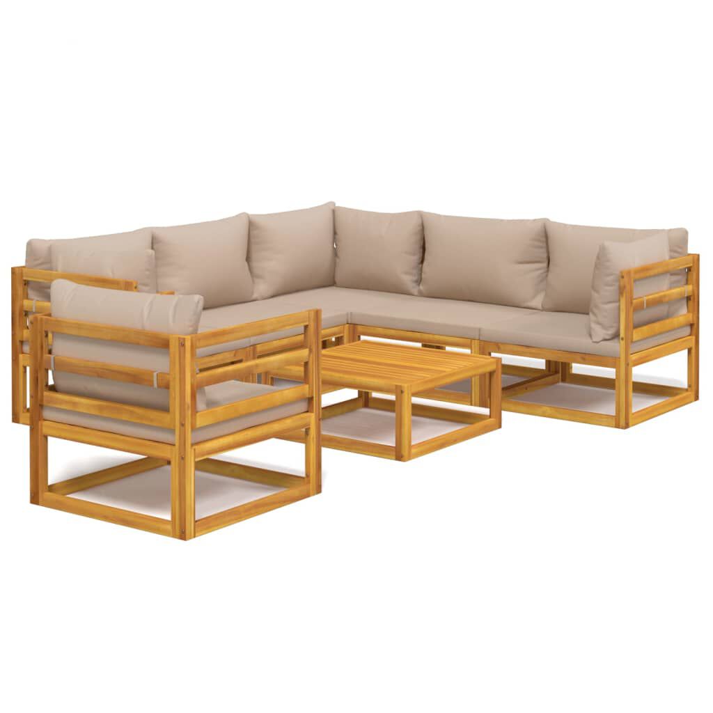 vidaXL 7 Piece Garden Lounge Set with Taupe Cushions Solid Wood
