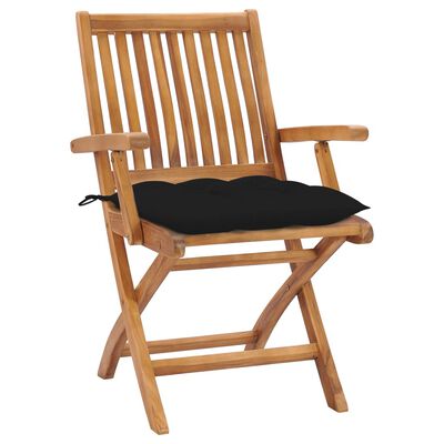 vidaXL Garden Chairs 2 pcs with Black Cushions Solid Teak Wood