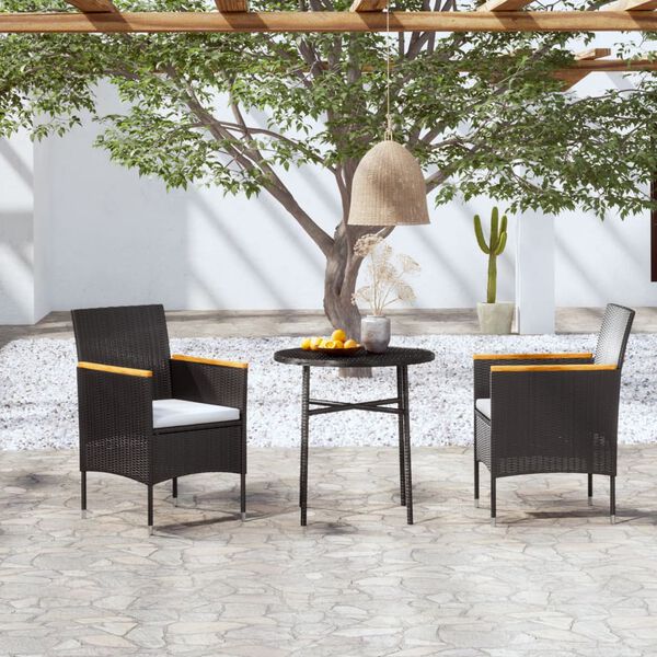 vidaXL 3 Piece Garden Dining Set Poly Rattan Black