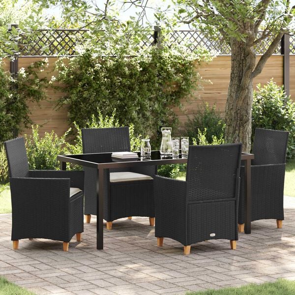 vidaXL Garden Dining Set 5 pcs Black Poly Rattan