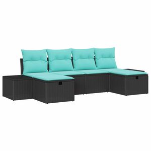 vidaXL Garden Sofa Set with Cushion 6 pcs Black Poly Rattan