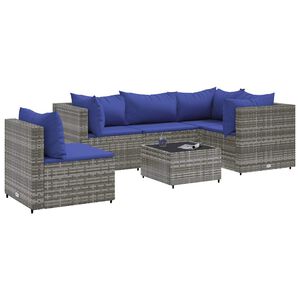 vidaXL 6 Piece Garden Lounge Set with Cushions Grey Poly Rattan