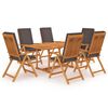 vidaXL 7 Piece Garden Dining Set with Grey Cushions Solid Teak Wood
