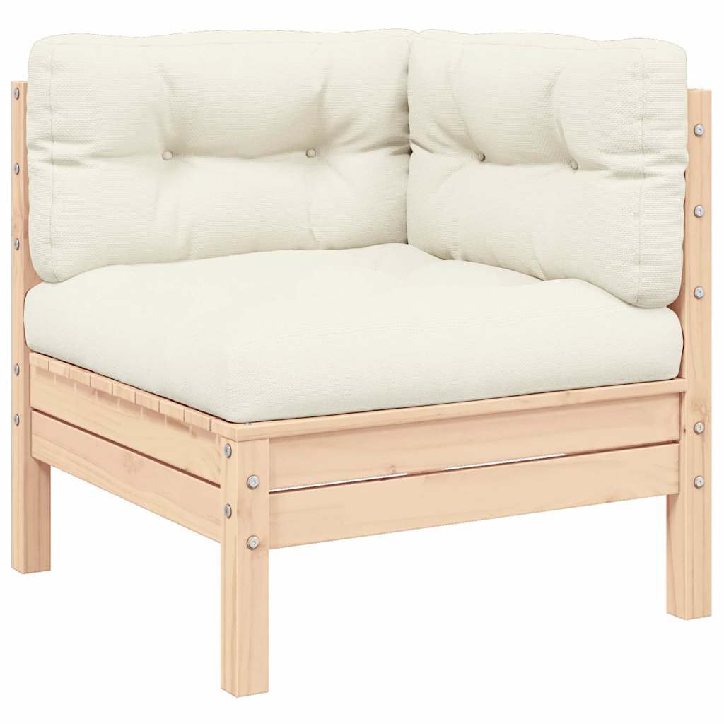 vidaXL 3 Piece Garden Lounge Set with Cream Cushions Solid Pinewood