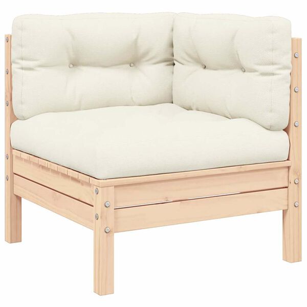 vidaXL 3 Piece Garden Lounge Set with Cream Cushions Solid Pinewood
