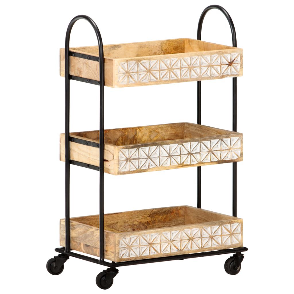 vidaXL 3-Tier Kitchen Trolley 46x30x76 cm Solid Mango Wood