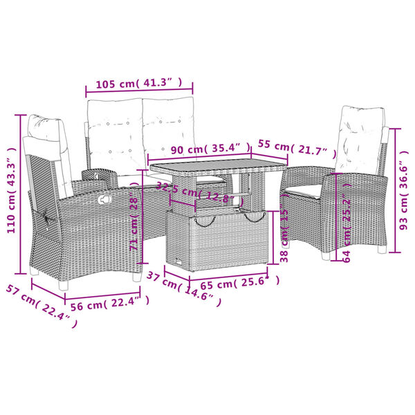 vidaXL 4 Piece Garden Dining Set with Cushions Grey Poly Rattan