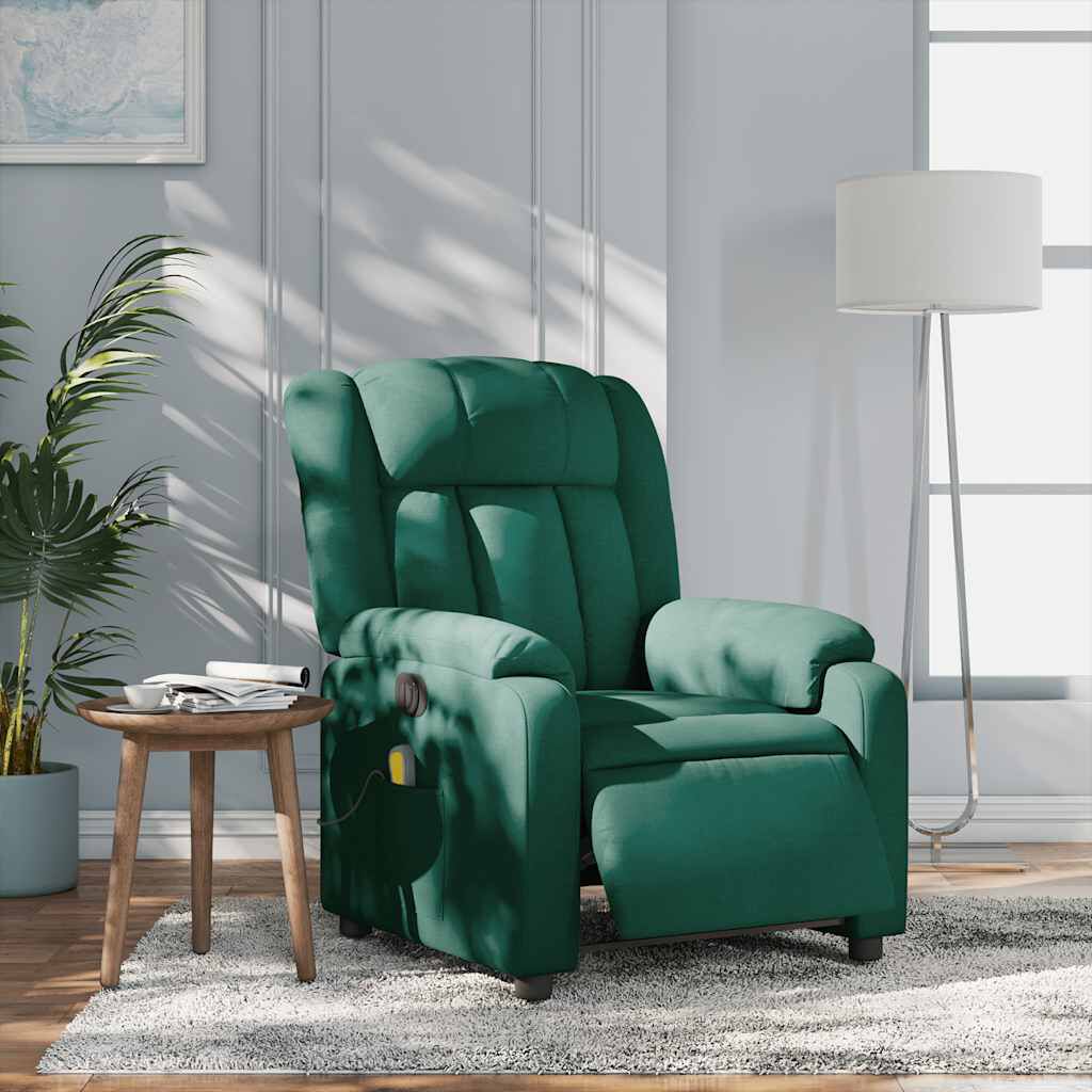 vidaXL Electric Massage Recliner Chair Dark Green Fabric