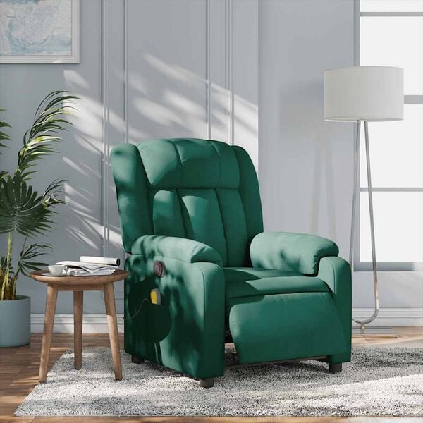 vidaXL Electric Massage Recliner Chair Dark Green Fabric