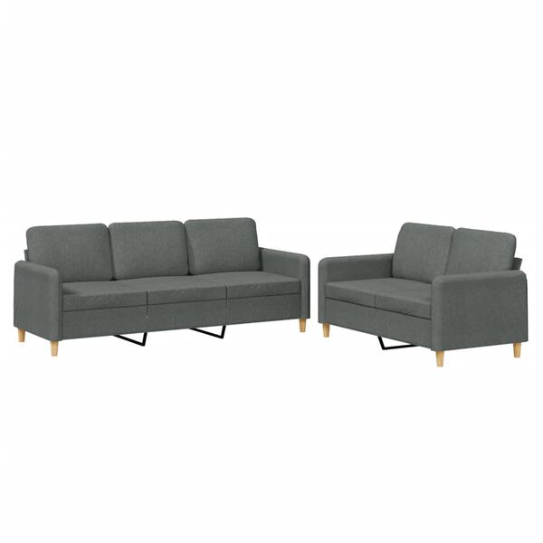 vidaXL 2 Piece Sofa Set with Cushions Dark Grey Fabric