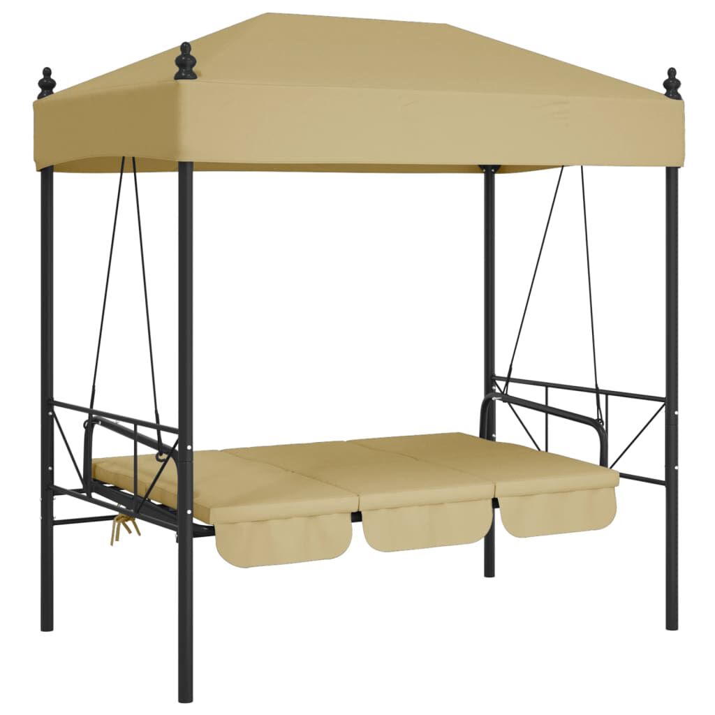 vidaXL Garden Swing Bench with Canopy Sand Steel