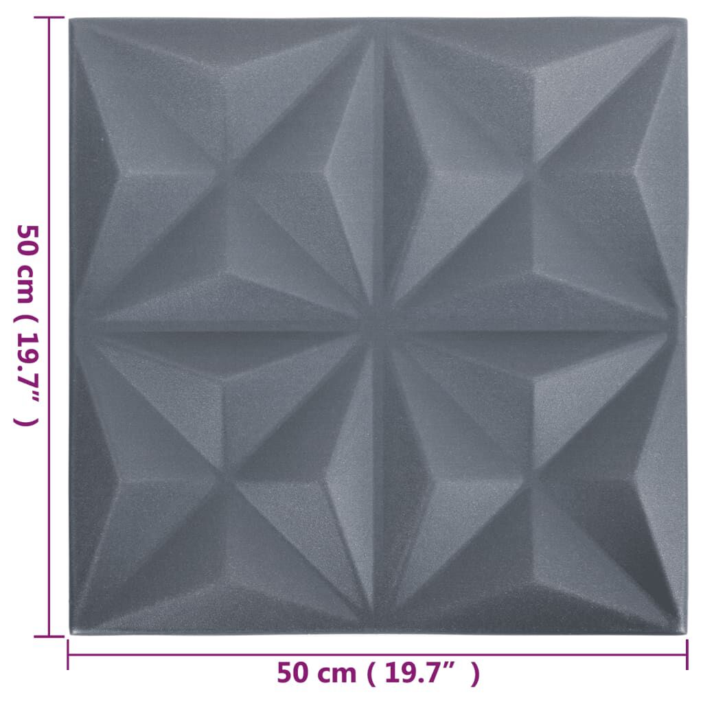 vidaXL 3D Wall Panels 12 pcs 50x50 cm Origami Grey 3 m²
