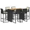 vidaXL 7 Piece Garden Bar Set with Cushions Black Poly Rattan Acacia