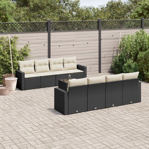 vidaXL 9 Piece Garden Sofa Set with Cushions Black Poly Rattan