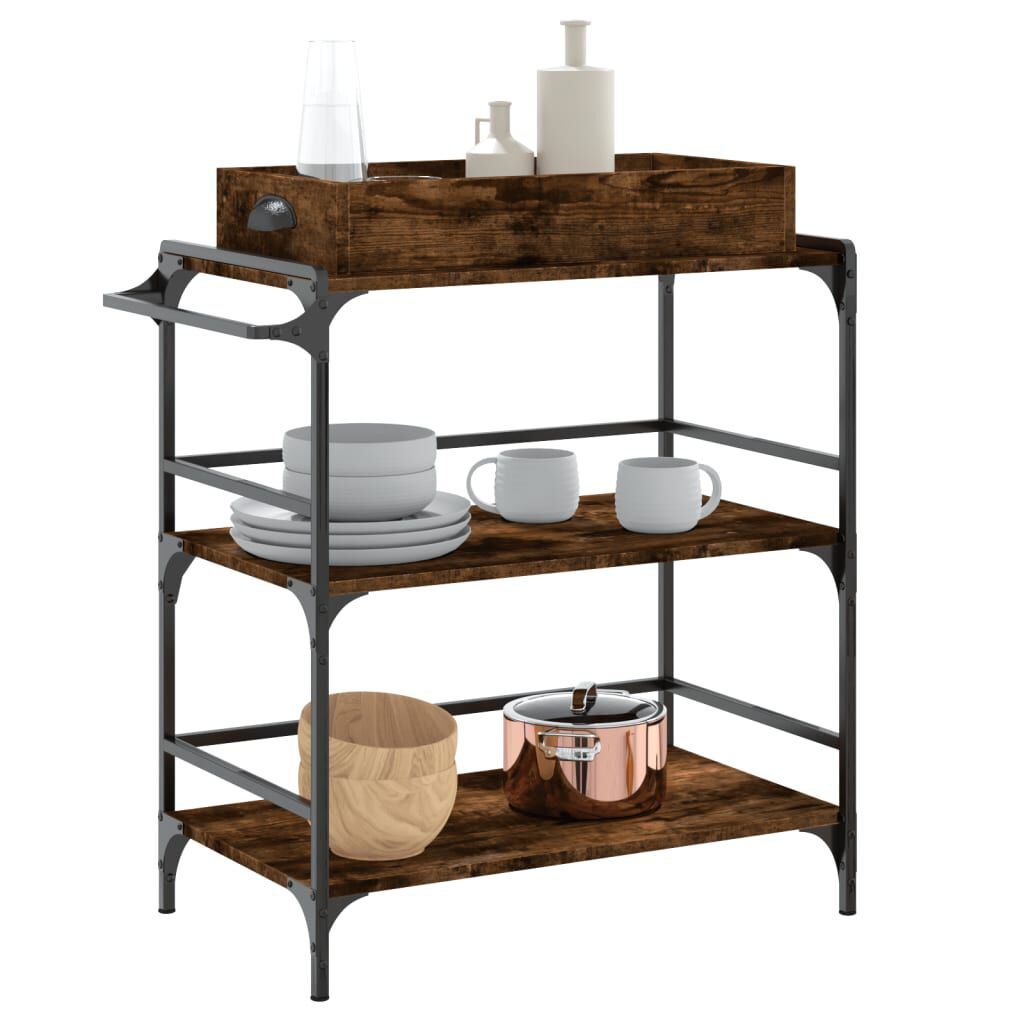 vidaXL Kitchen Trolley Smoked Oak 81.5x41x92.5 cm Engineered Wood