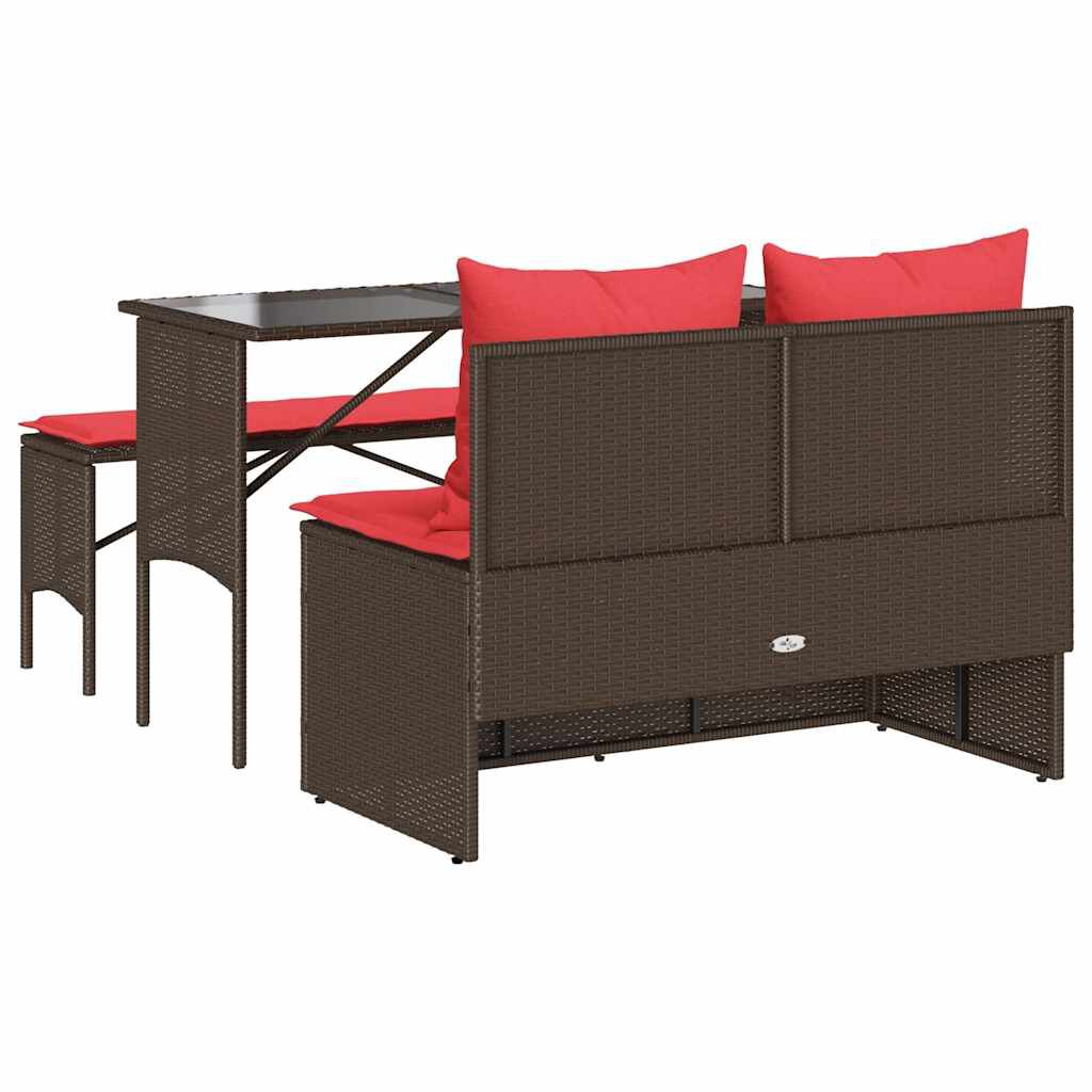 vidaXL 3 Piece Garden Dining Set with Cushions Brown Poly Rattan