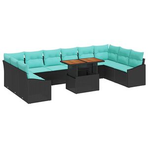 vidaXL Garden Dining Set with Cushion 11 pcs Black and Teal