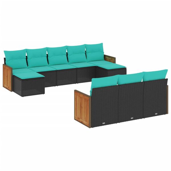 vidaXL 10 Piece Garden Sofa Set with Cushions Black Poly Rattan