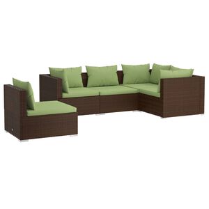 vidaXL 5 Piece Garden Lounge Set with Cushions Poly Rattan Brown