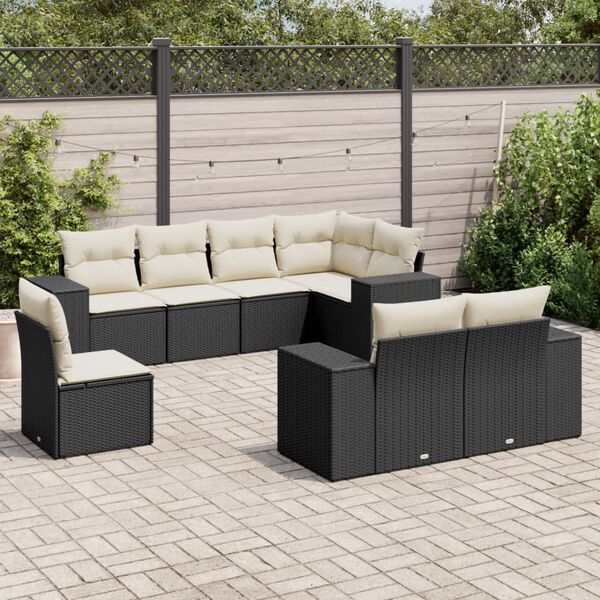 vidaXL 8 Piece Garden Sofa Set with Cushions Black Poly Rattan
